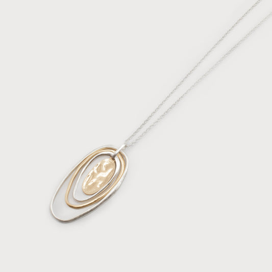 Caracol Gold & Silver Multi Oval Rings Pendant on Long Chain 1658-MIX