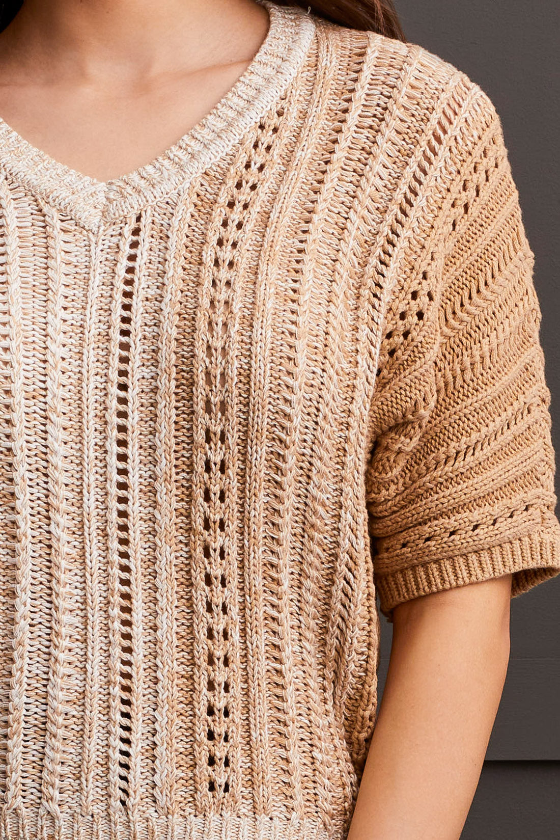 Tribal Dolman Elbow Sleeve Sweater H. Tan 18690-576-1368