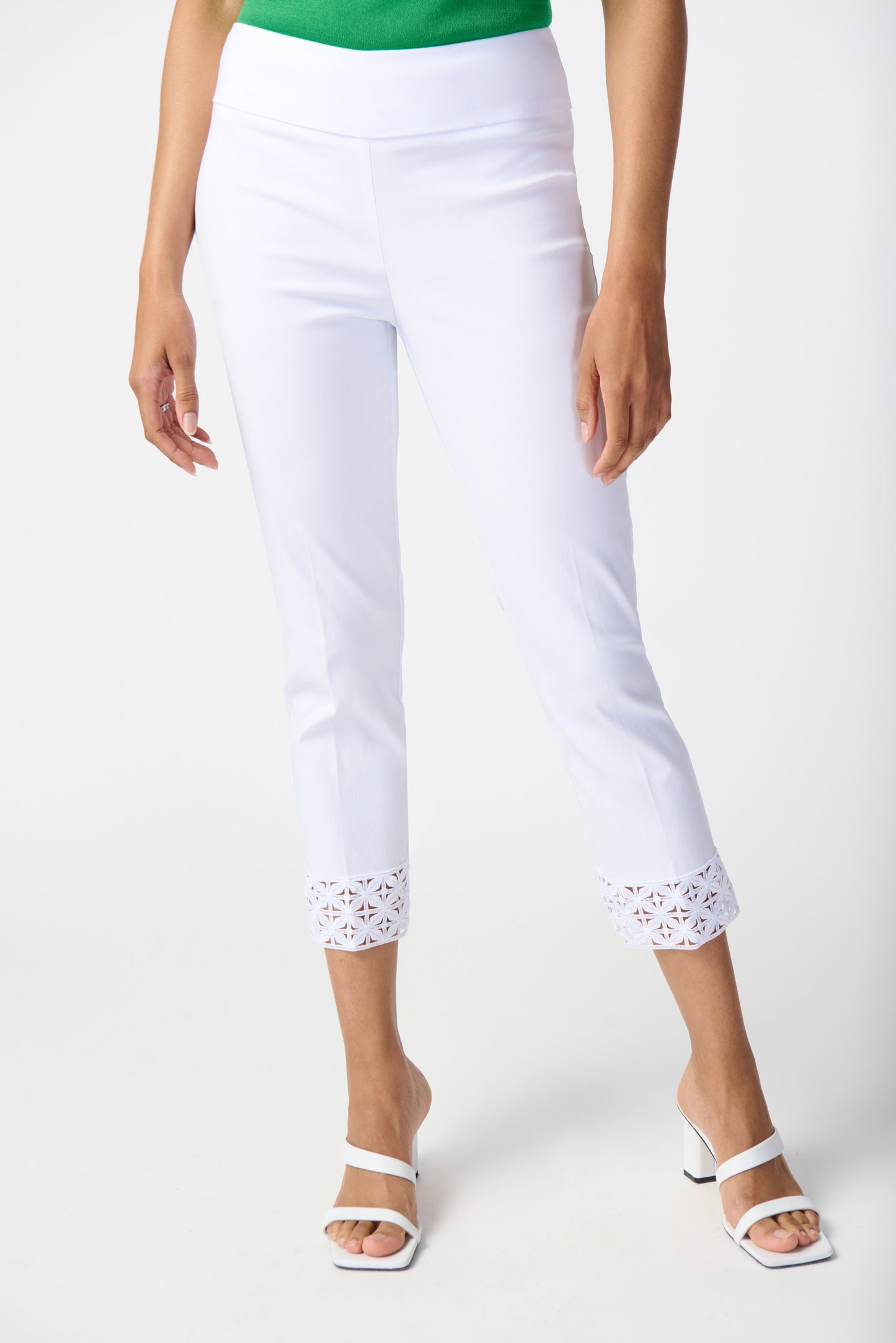 Joseph Ribkoff Crop Pant with Lace Detail White 241102