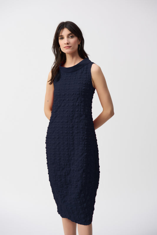 Textured Sleeveless Cocoon Dress Midnight Blue 241204S25