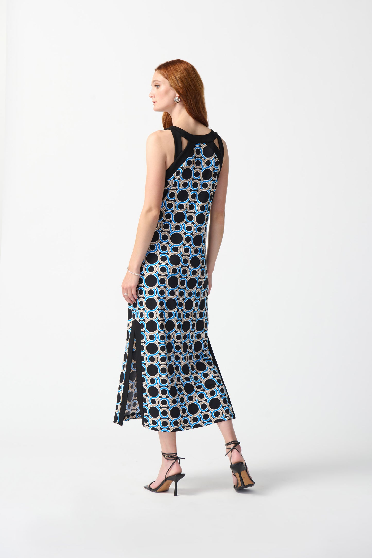 Joseph Ribkoff Silky Knit Geometric Print Maxi Dress  Black/Multi 242080