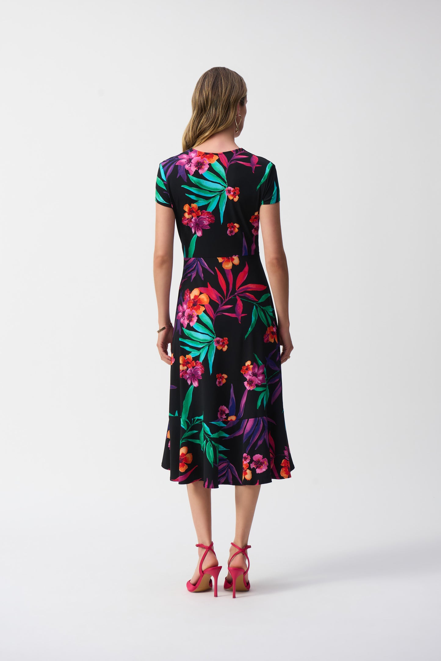 Joseph Ribkoff Tropical Print Wrap Dress Black/Multi 251011