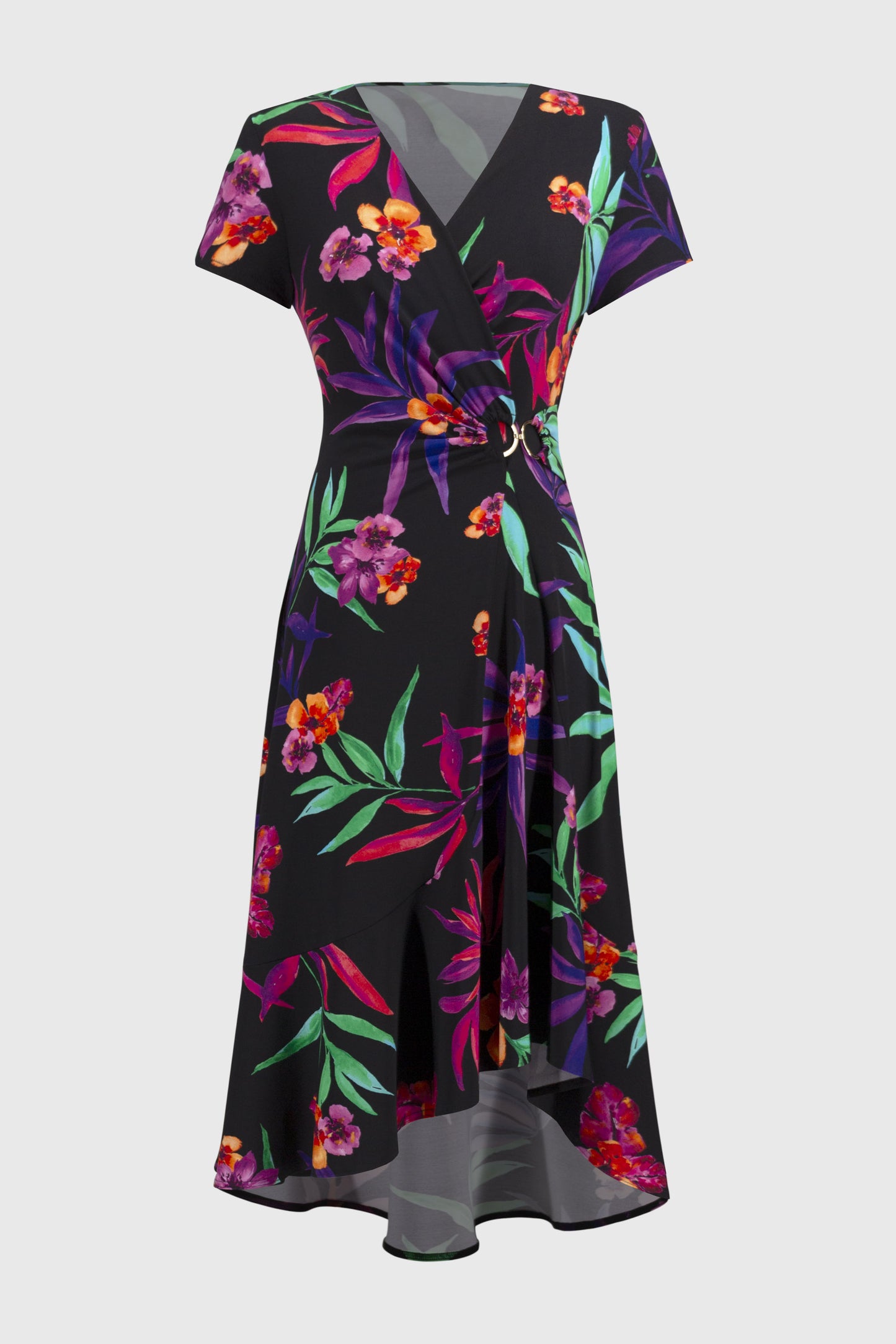 Joseph Ribkoff Tropical Print Wrap Dress Black/Multi 251011