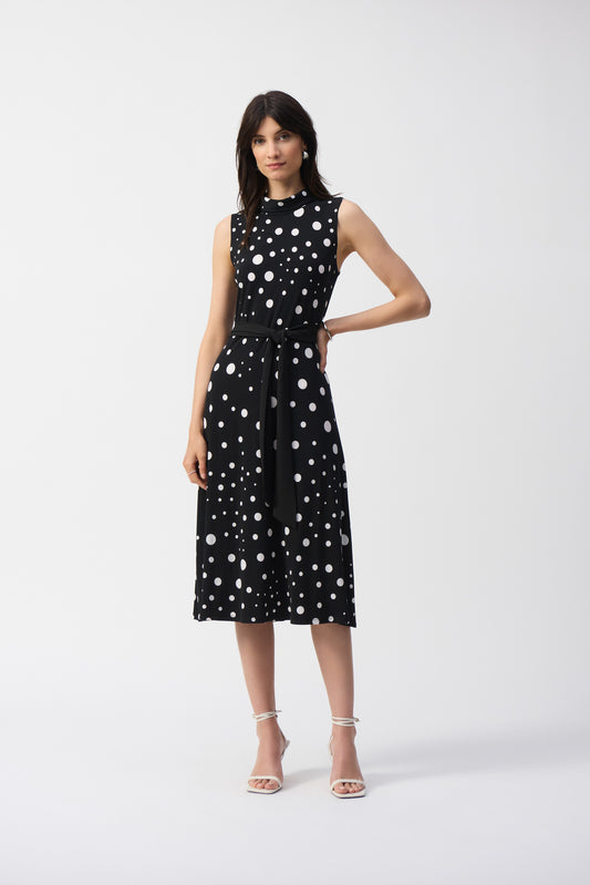 Joseph Ribkoff Dot Print Fit & Flare Dress Black/Vanilla 251066