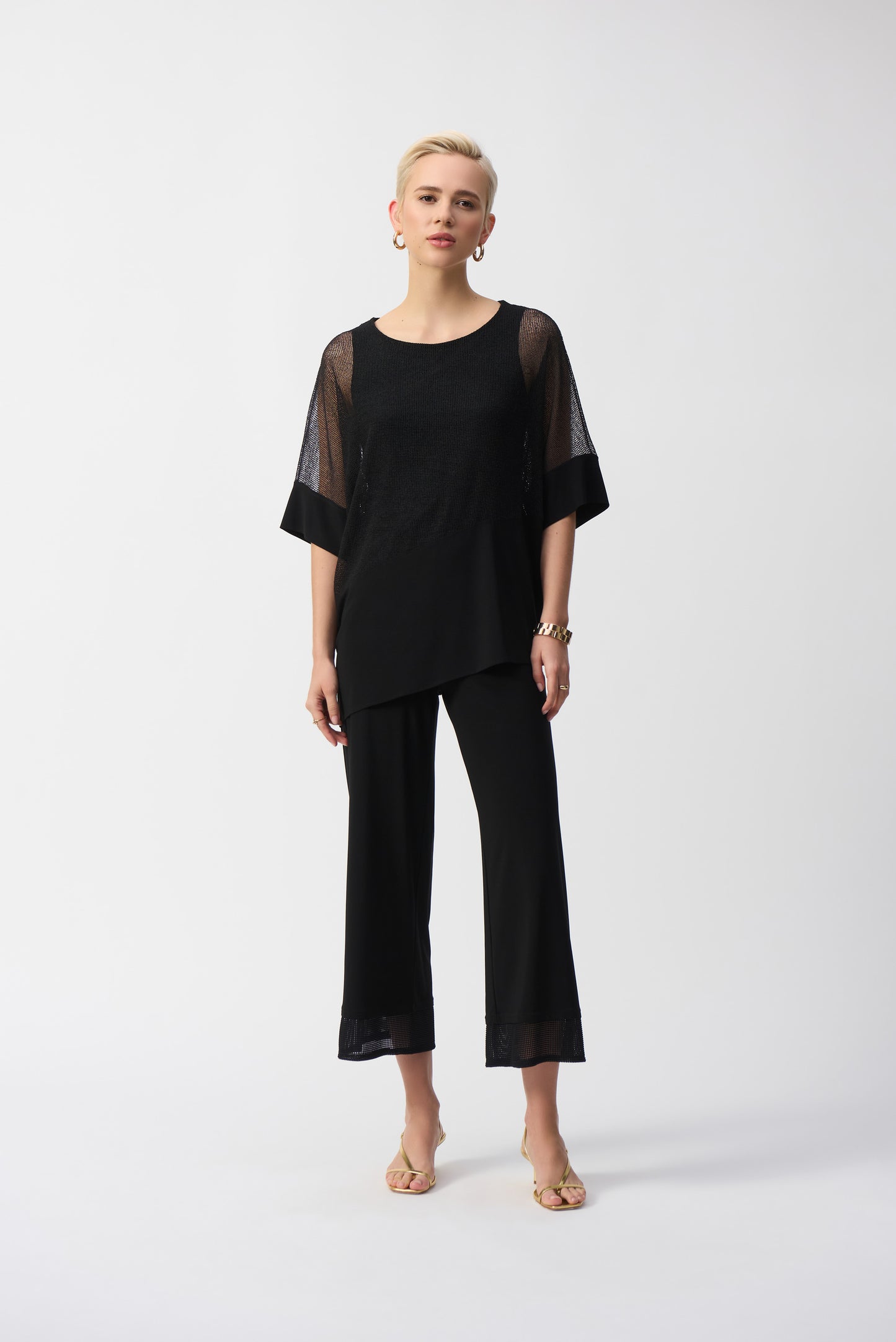 Joseph Ribkoff Mesh & Silky Knit Cocoon Top Black 251092