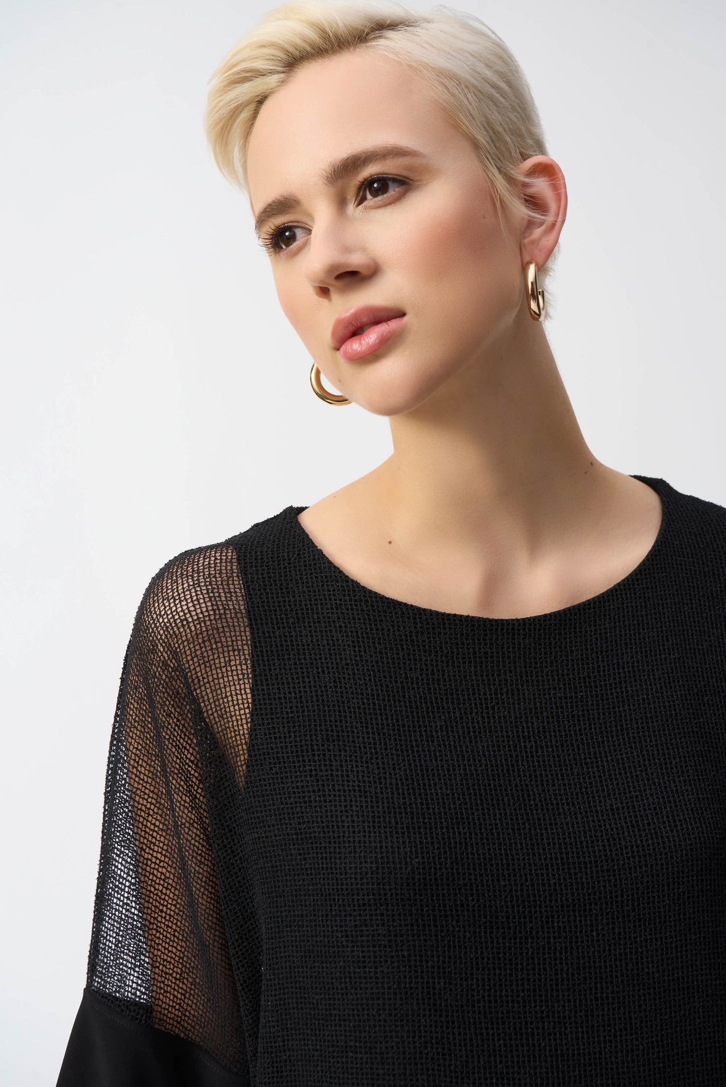 Joseph Ribkoff Mesh & Silky Knit Cocoon Top Black 251092