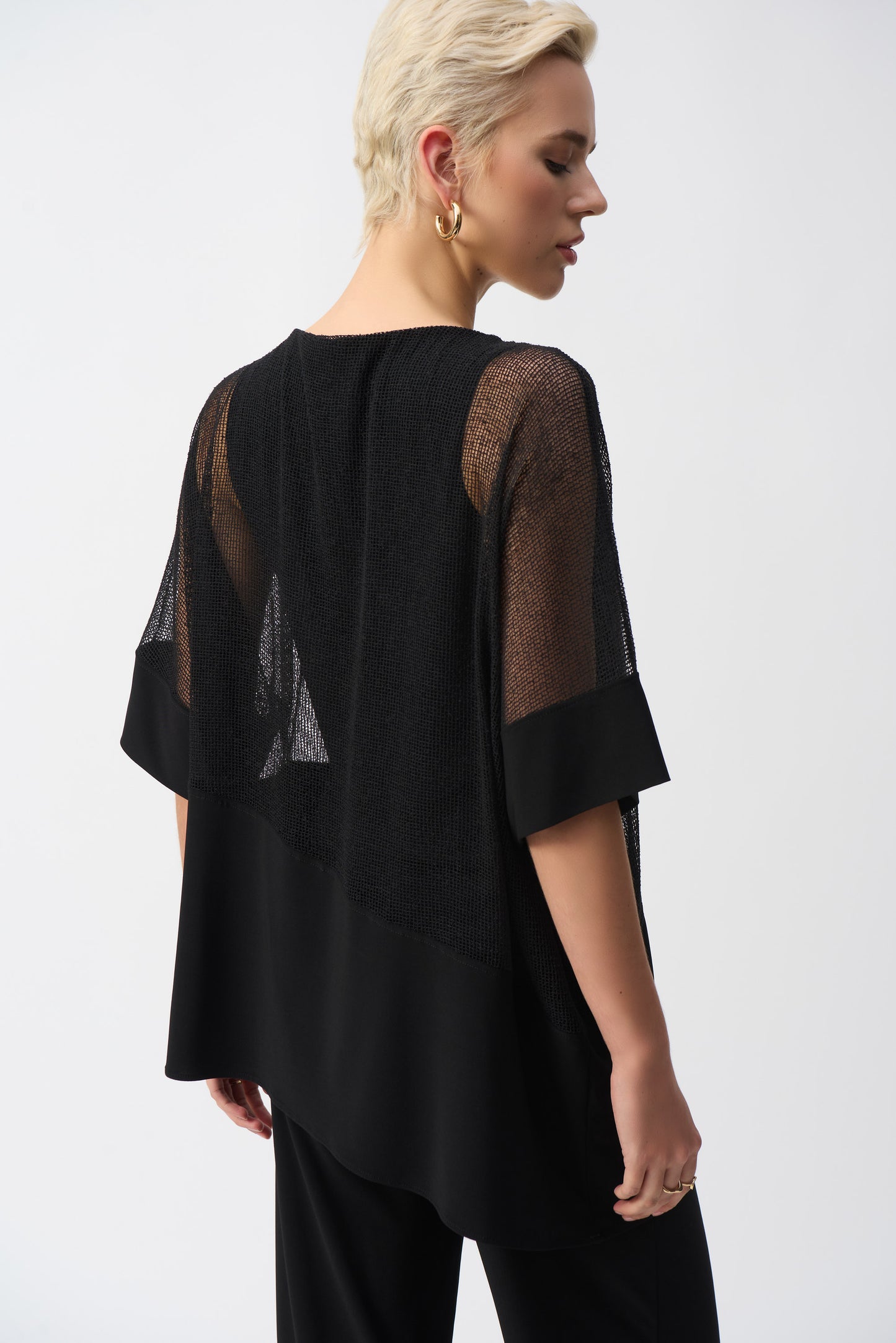 Joseph Ribkoff Mesh & Silky Knit Cocoon Top Black 251092