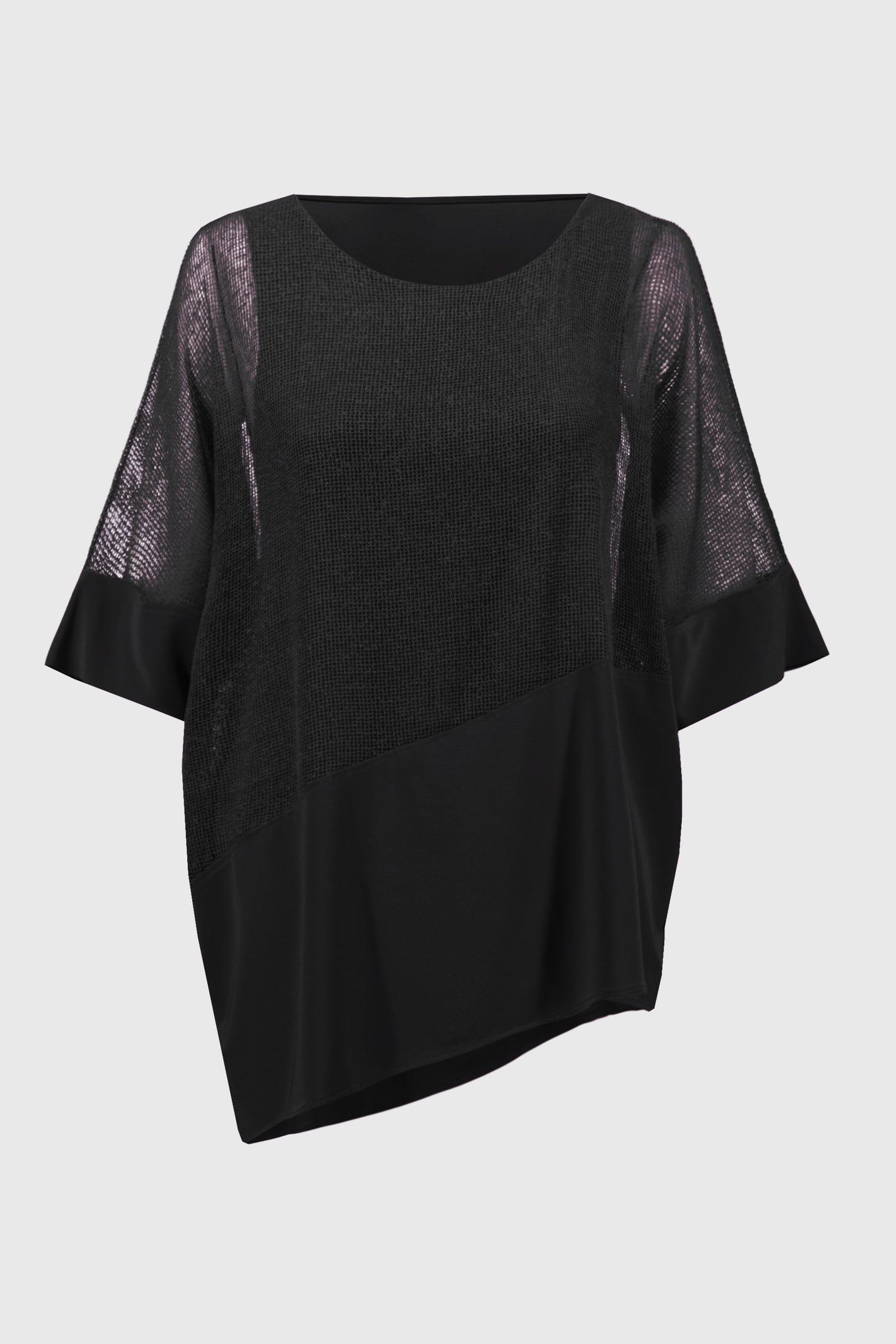 Joseph Ribkoff Mesh & Silky Knit Cocoon Top Black 251092