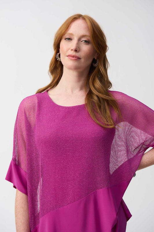 Joseph Ribkoff Mesh & Silky Knit Cocoon Top Purple Orchid 251092