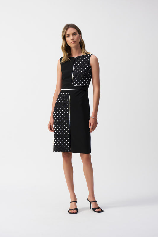 Joseph Ribkoff Dot Print Sleeveless Sheath Dress Black/Vanilla 251094