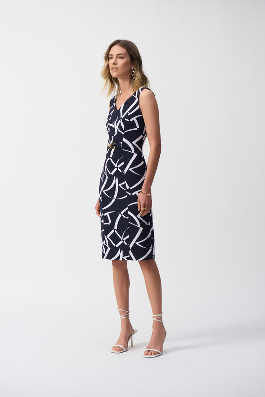 Joseph Ribkoff Geometric Print Sheath Dress Midnight Blue/Vanilla 251108