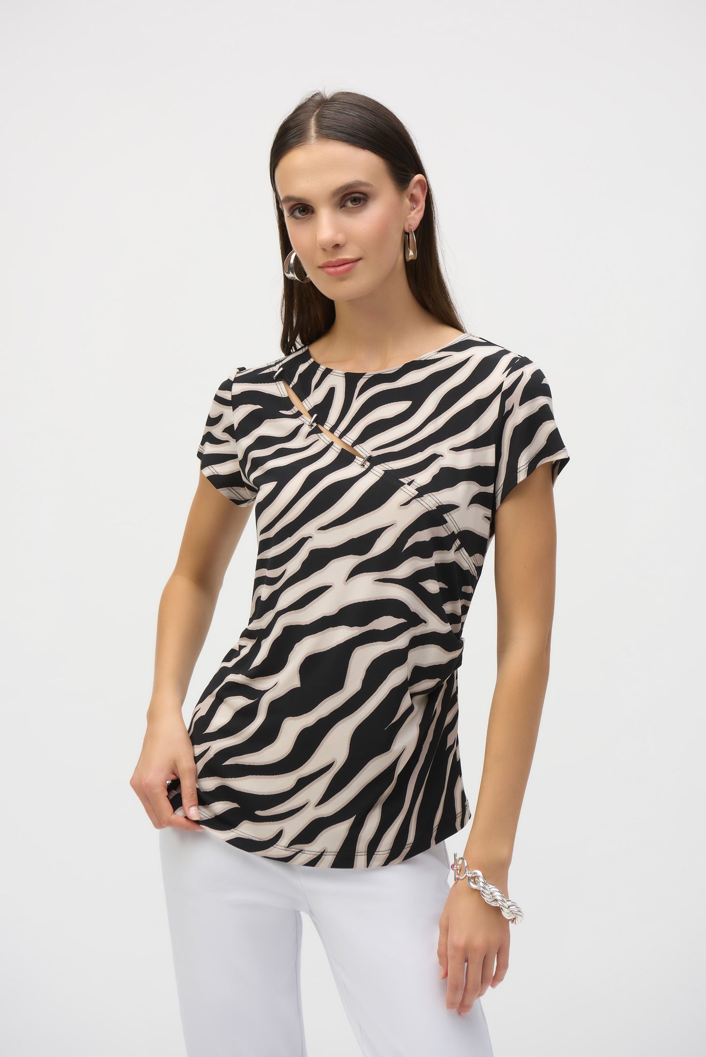 Joseph Ribkoff Animal Print Fitted Top Beige/Black 252125