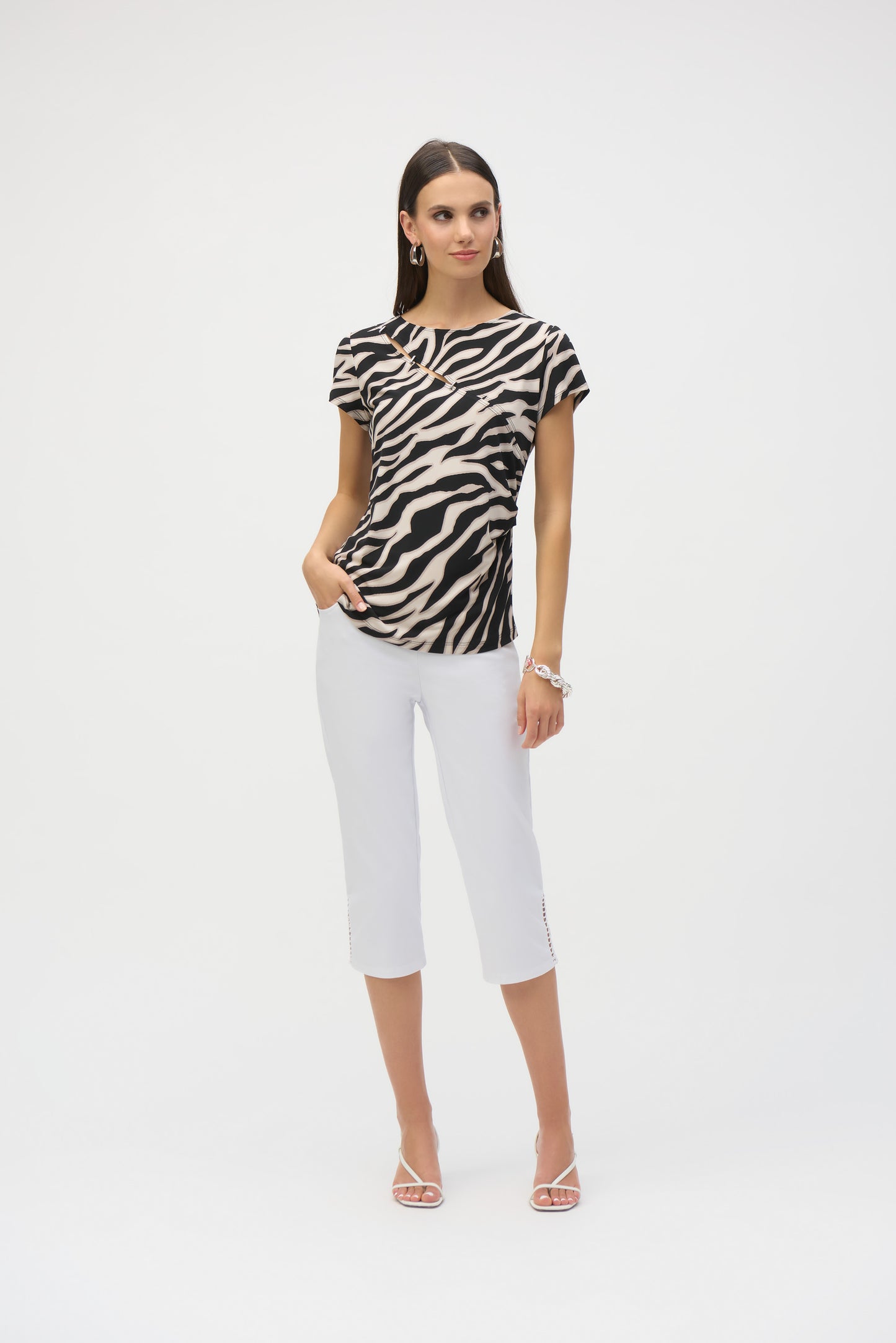 Joseph Ribkoff Animal Print Fitted Top Beige/Black 252125