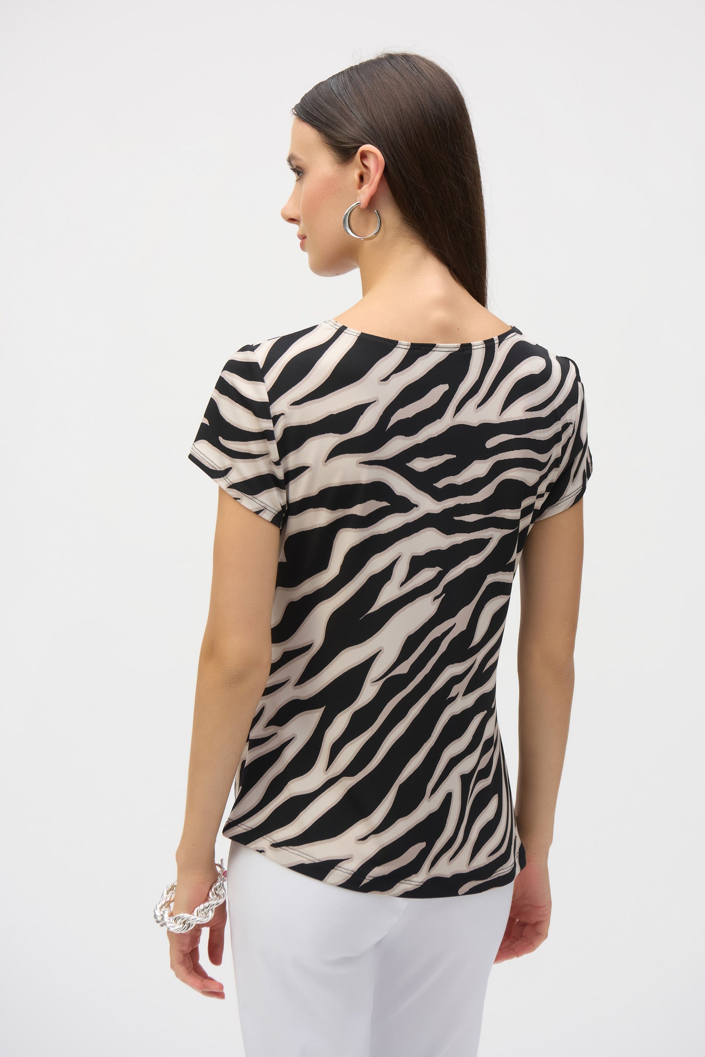 Joseph Ribkoff Animal Print Fitted Top Beige/Black 252125