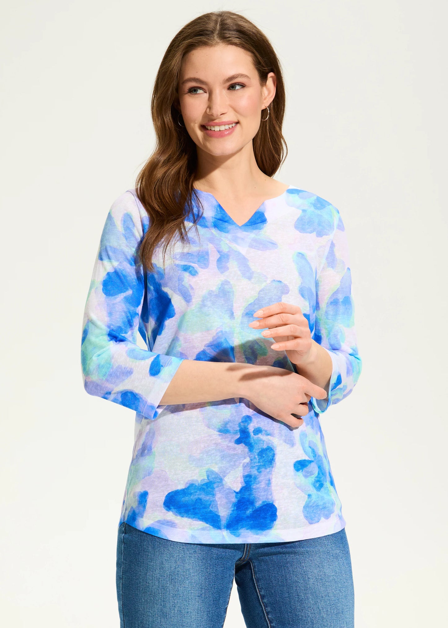 FDJ Watercress Notch Neck Top  Blue Watercress 3847451