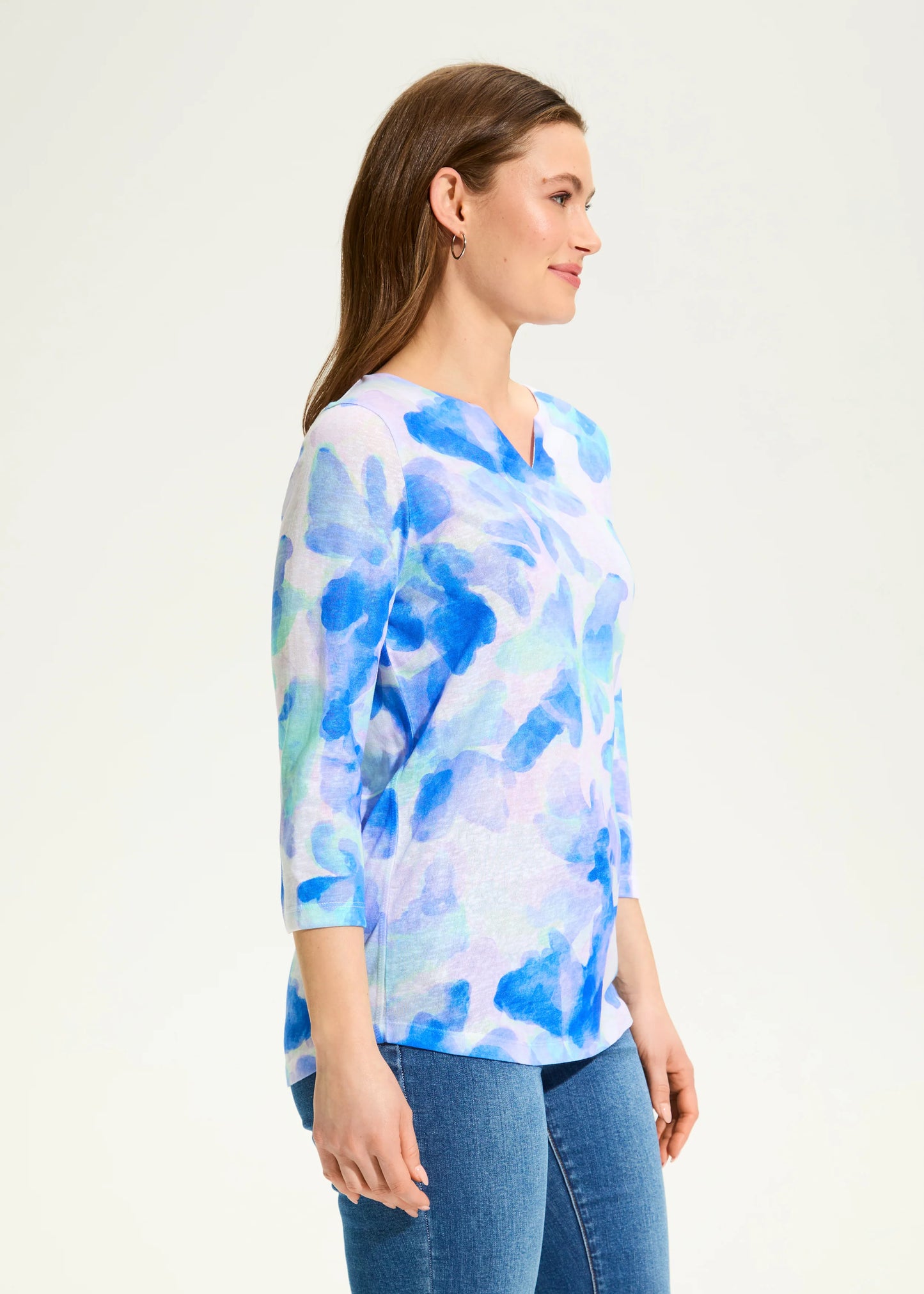 FDJ Watercress Notch Neck Top  Blue Watercress 3847451