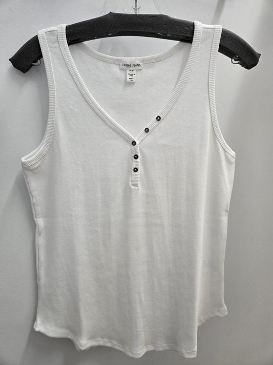 Tribal Solid Cotton Henley Tank Top White 53610-4926-0001