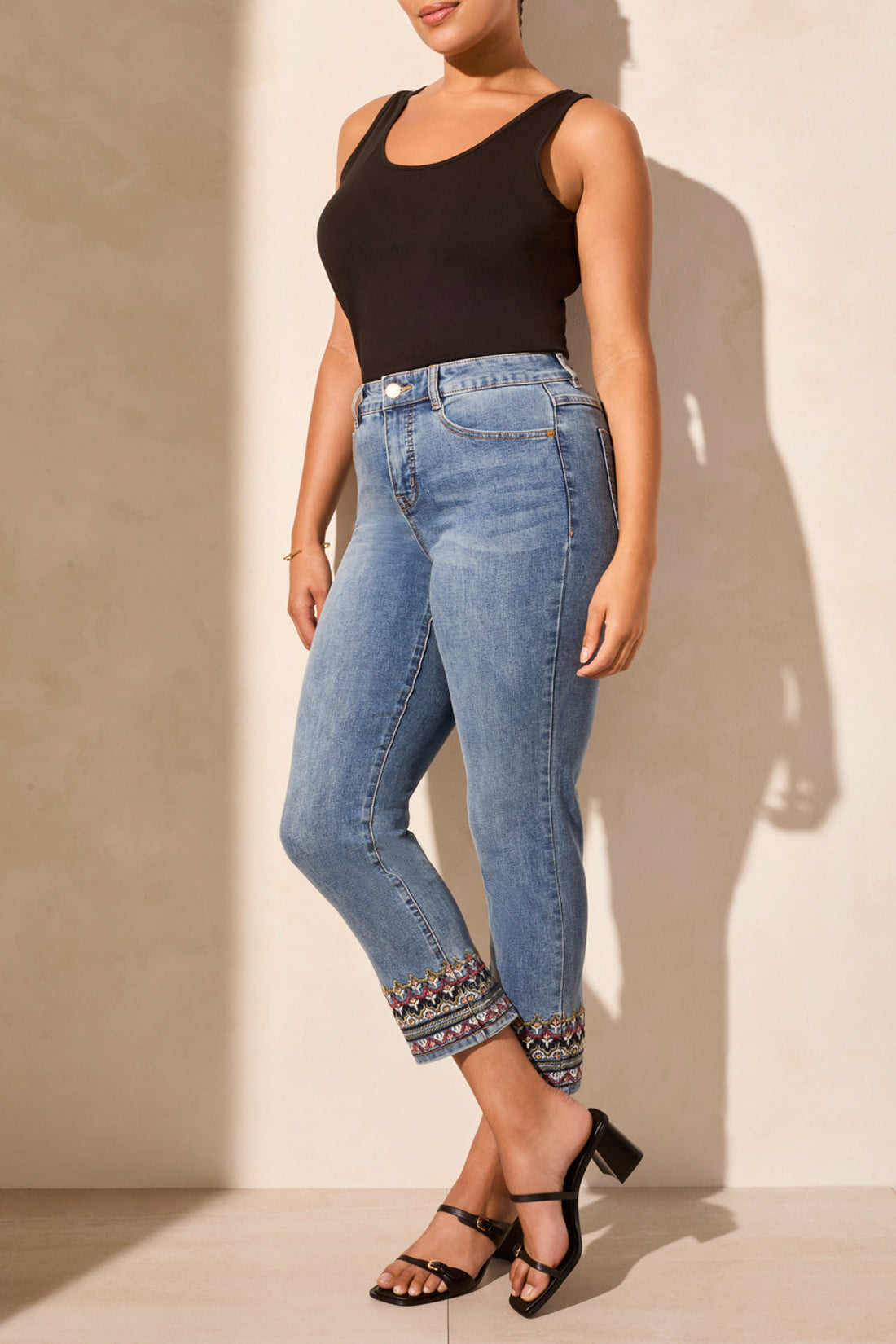 Tribal Audrey Straight Crop Jeans w/Embroidery Tile Blue 57800-5045-2164