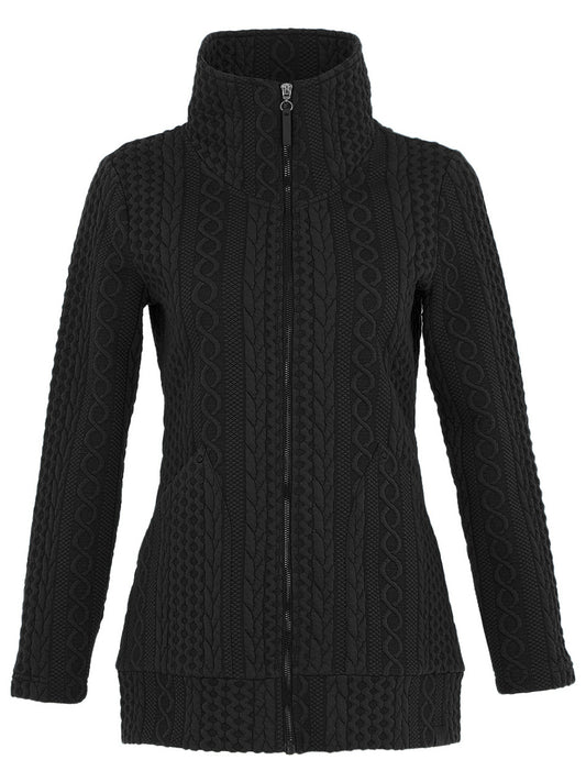 Dolcezza Embossed Cable Zip Front Cardigan Black 74202