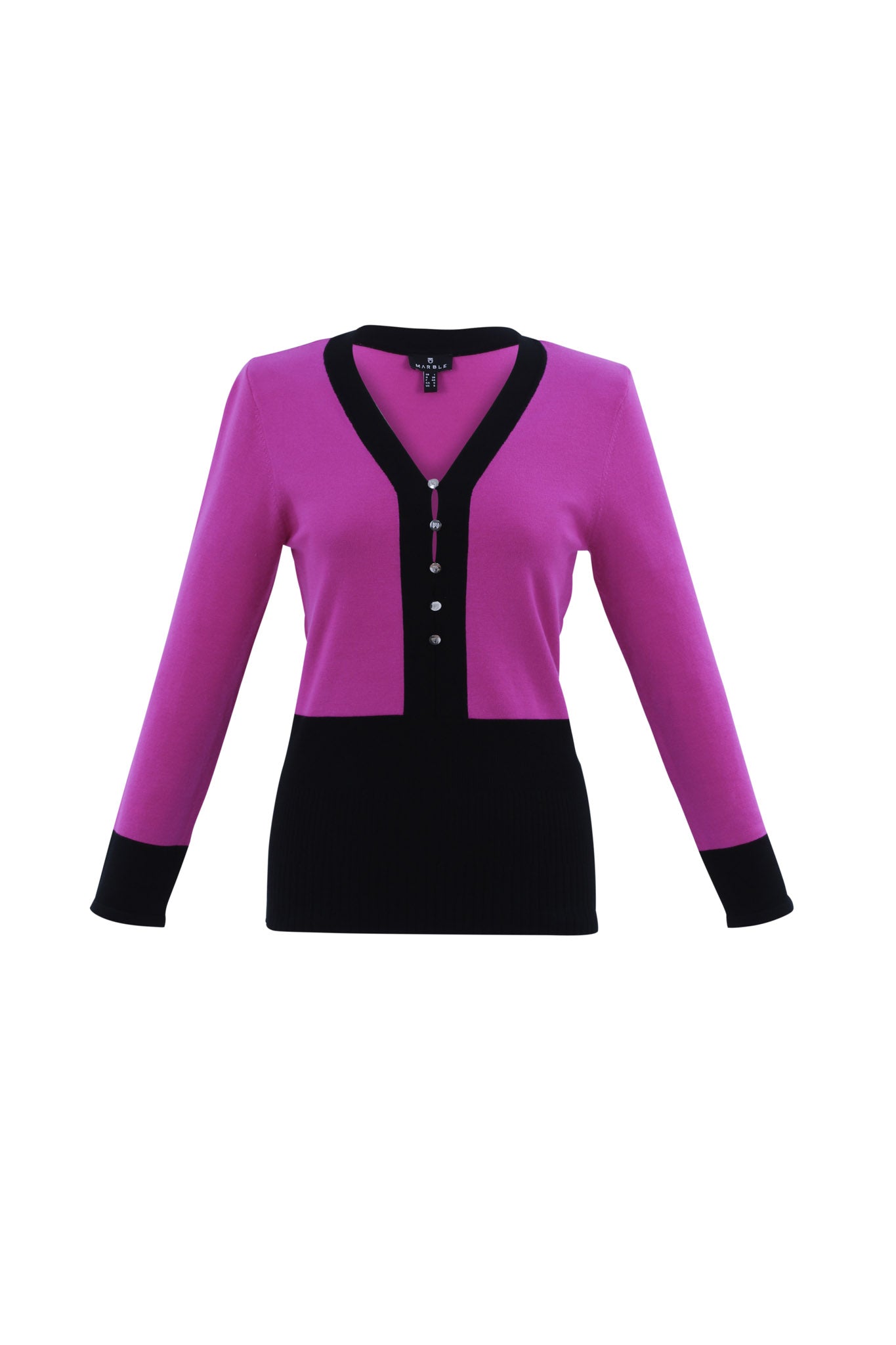 Marble Sweater w/Button Detail Magenta 7666-222