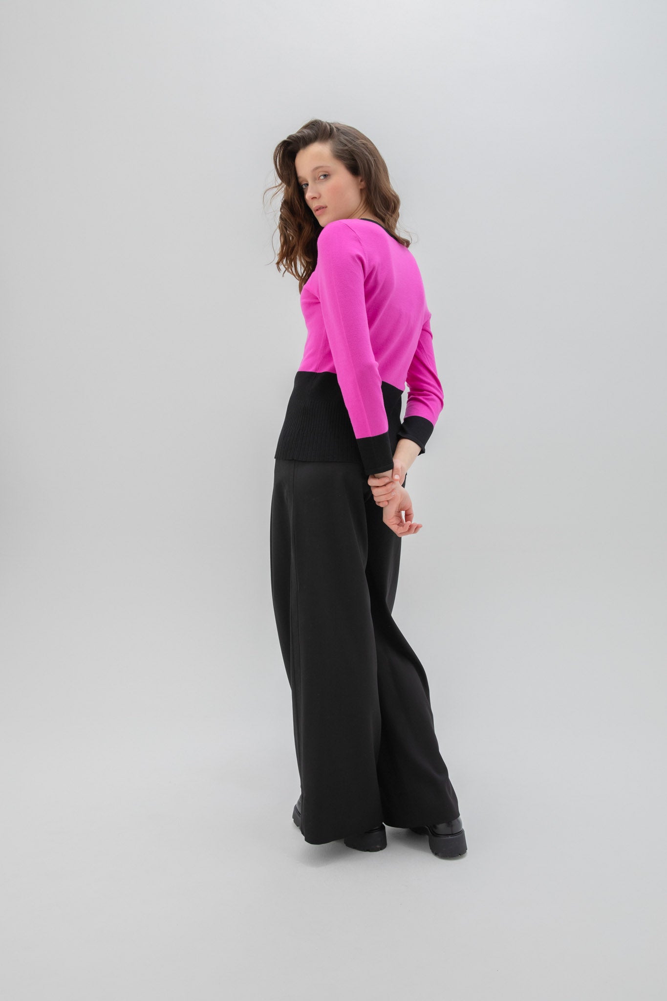 Marble Sweater w/Button Detail Magenta 7666-222