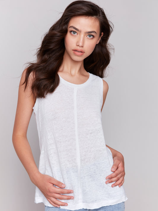 Charlie B Cotton Slub Sleeveless Knit Top White C1313YPK-291C-002