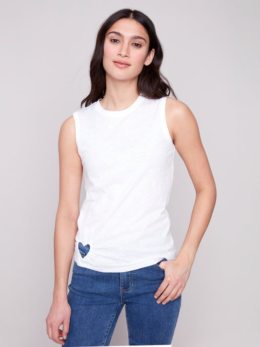 Charlie B Organic Cotton Tank w/Heart Cut Out White C1397PK-463B-002