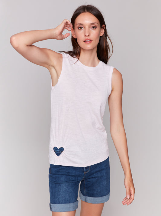 Charlie B Organic Cotton Tank w/Heart Cut Out Petal C1397PK-463B-109