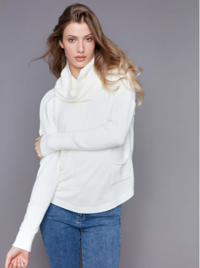 Charlie B Sweater w/Removable Scarf Ecru C2420RR-464A-276