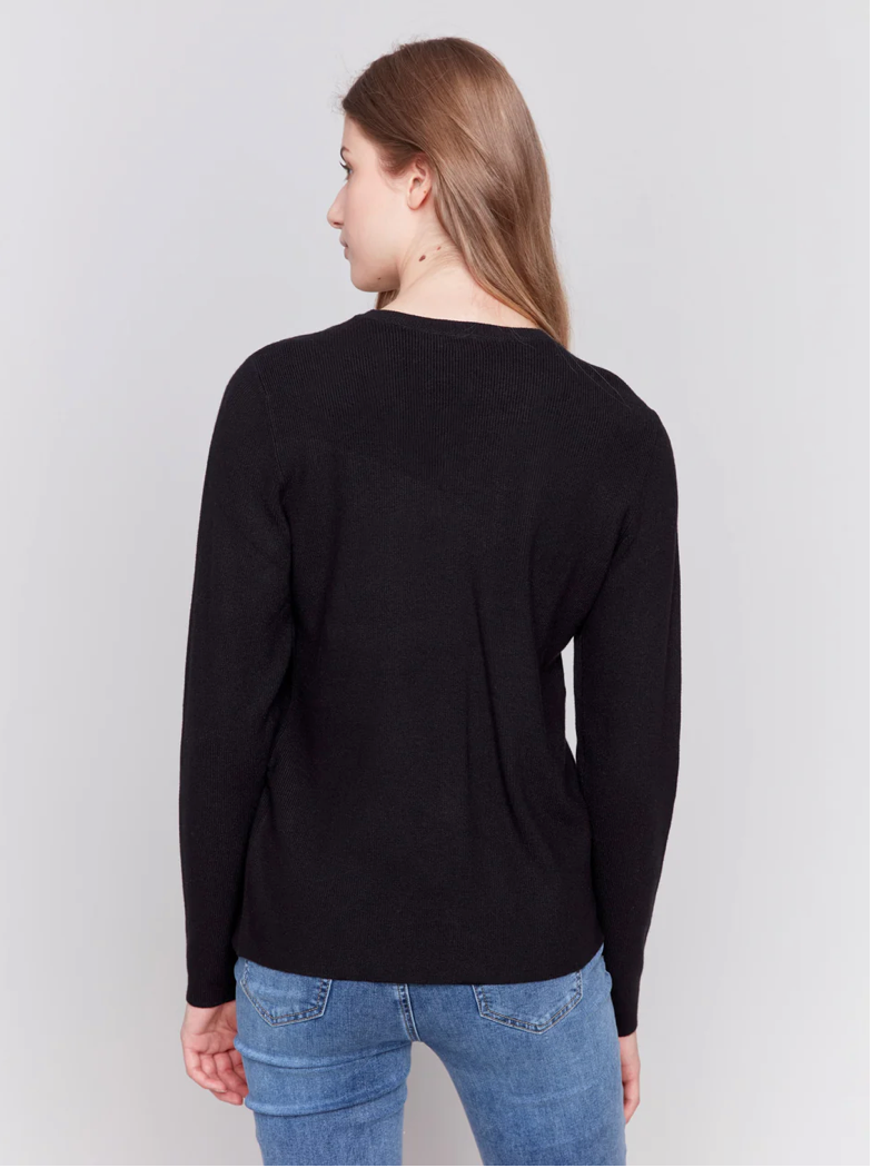 Charlie B V-Neck Sweater w/Grommet Detail Black C2569R-464A-001