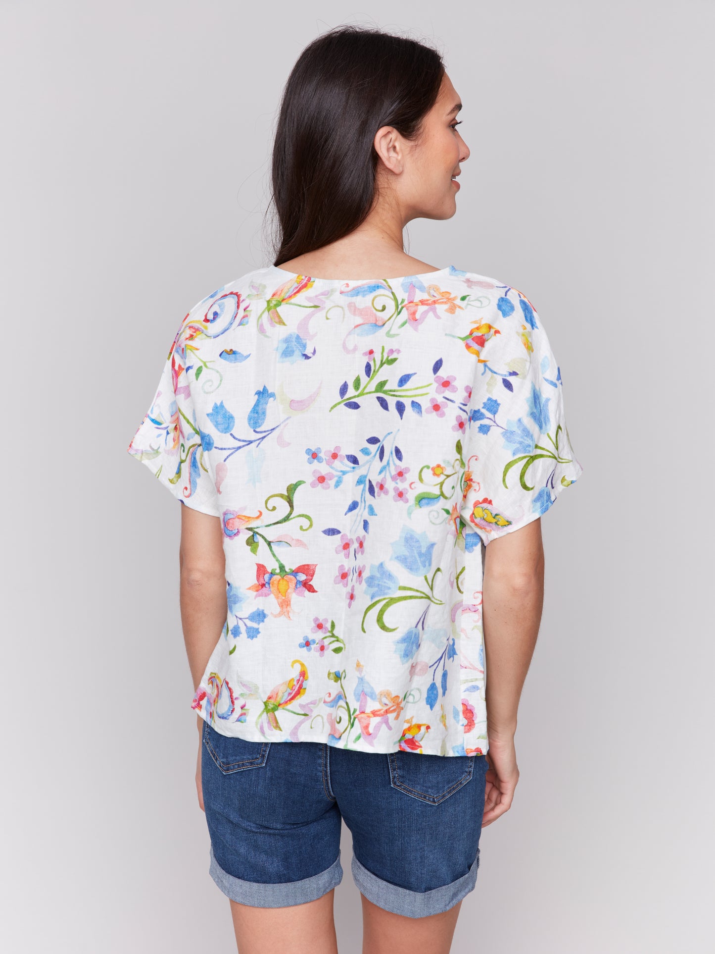 Charlie B Printed Linen Dolman Top Utopia C4487P-032B-P831