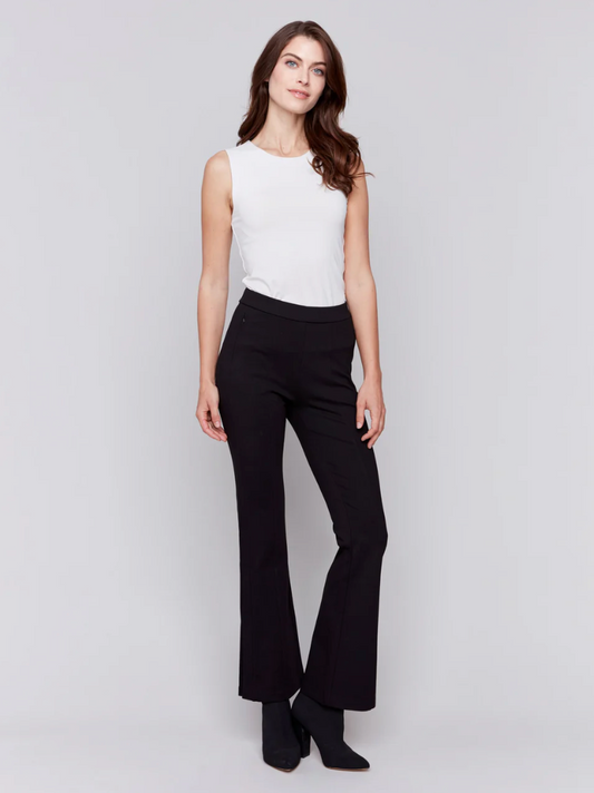 Charlie B Flare Ponte Pants w/Side Slits Black C5431R-633B-001