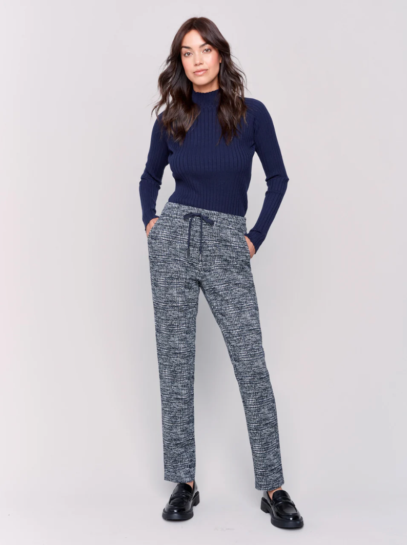 Charlie B Plaid Knit Jogger Pant Navy C5559-922B-P117