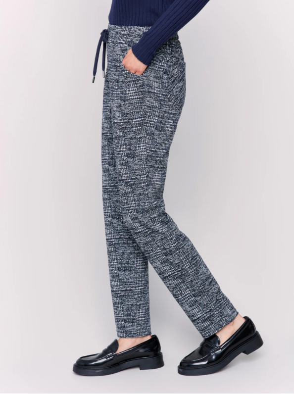 Charlie B Plaid Knit Jogger Pant Navy C5559-922B-P117