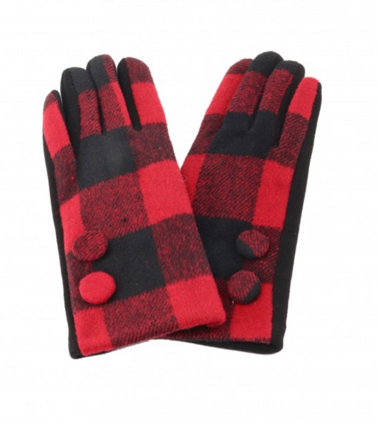 Cherie Bliss Double Button Plaid Touch Screen Gloves Red GL107202RD