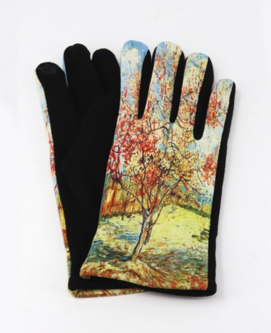 Cherie Bliss Oil Painting Gloves "Vincent Van Gogh: Pink Peach Tree in Blossom" GL1620