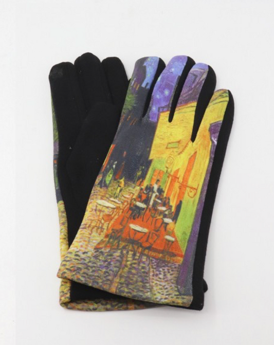 Cherie Bliss Oil Painting Gloves "Vincent Van Gogh: Pavement Cafe at Night" GL1662/GL10963