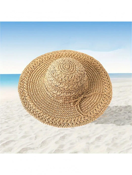 Weaved Summer Sunhat w/String Bow Khaki HAT1280-03KAK