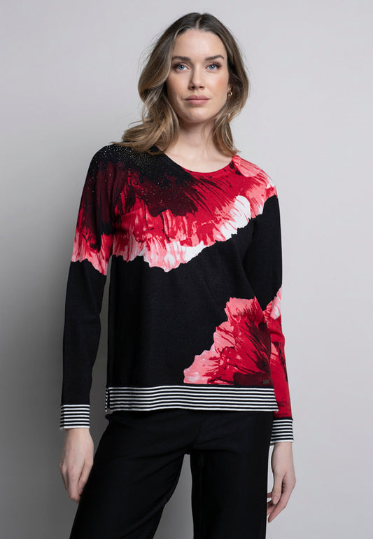 Picadilly Printed Floral Sweater Top Sangria/Multi LK229KT-M25