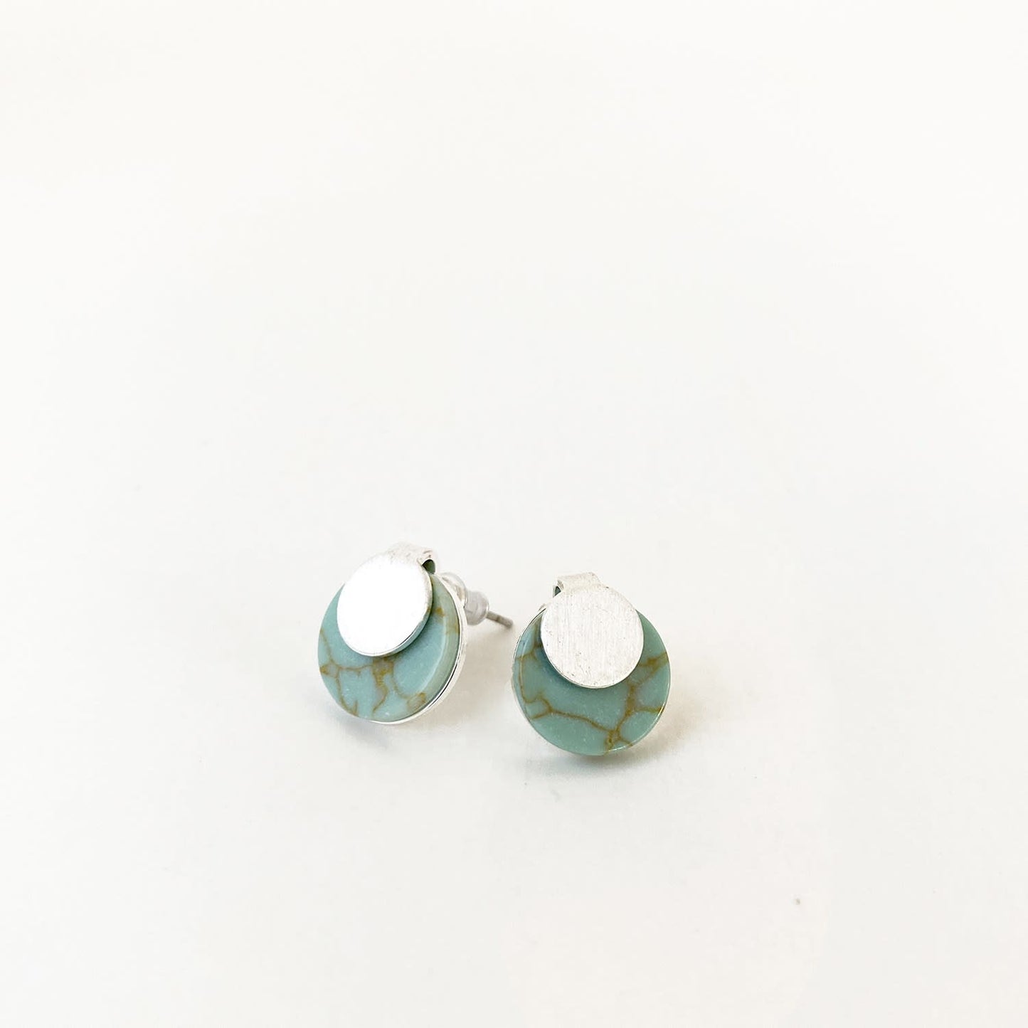 Caracol Turquoise & Silver Real Stone & Metal Earrings 2477-TRQ-S