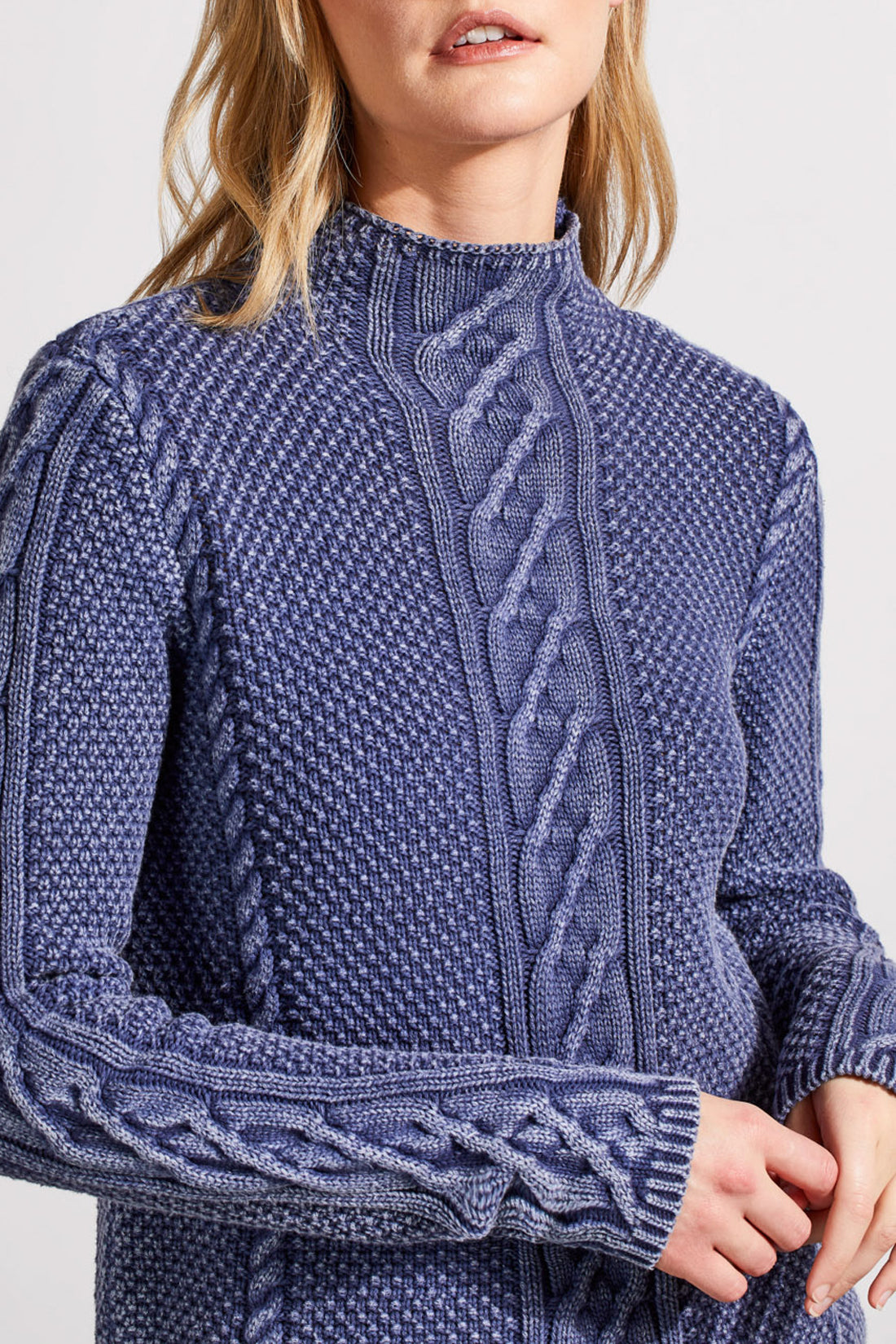 Tribal Funnel Neck Sweater w/Special Wash Dk. Blue Jay 55530-4632-3146