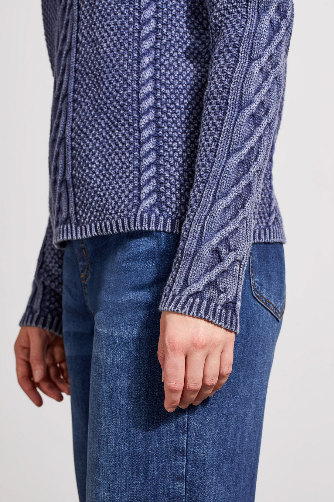 Tribal Funnel Neck Sweater w/Special Wash Dk. Blue Jay 55530-4632-3146