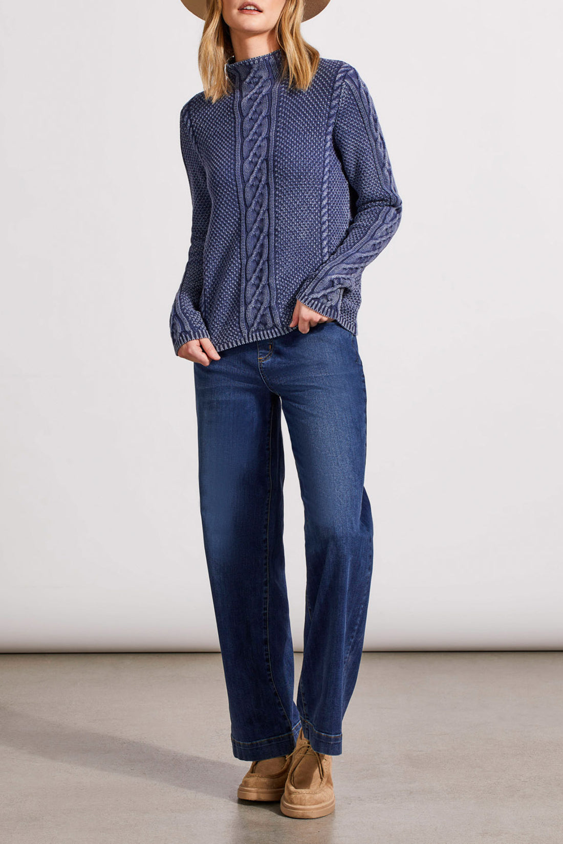 Tribal Funnel Neck Sweater w/Special Wash Dk. Blue Jay 55530-4632-3146